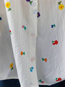 SHEIN Robe chemise à manches courtes imprimé floral décontracté, grande taille, printemps/été/automne - Blanc - Voir 4
