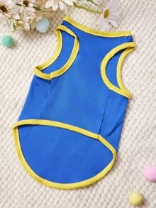 1 chiếc áo tank top cho thú cưng in hình cá heo nhỏ dễ thương, cây dừa, hoa và chữ, chất liệu mềm mại, thoáng khí, kiểu dáng thường ngày, màu xanh phối vàng. - Nhiều màu - Xem 4
