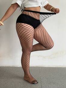 GalTyme Plus Size Women's Fashionable Sexy Hollow Out Fishnet Leggings - Black - View 4