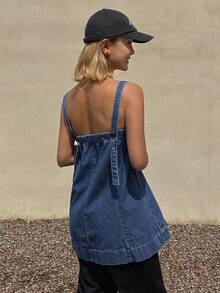 Livesso Women's Vintage Washed Loose Casual Street Denim Shirt, Sleeveless Tank Top, Suitable For Summer And Spring - Medium Wash - View 3
