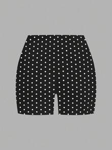 SHEIN EZwear 2pcs Casual Retro Polka Dot Fabric Black Plus Size Women Shorts - Multicolor - View 4