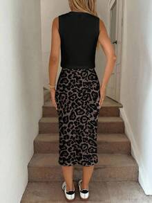 SHEIN LUNE 女士休闲纽扣开衫背心和迷你裙两件套，适合春夏穿着 - 彩色 - 查看 2