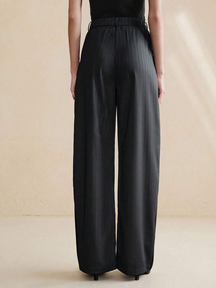 Urban Chic Casual Relaxed Striped Textured High-Waist Barrel Leg Pants For Women
