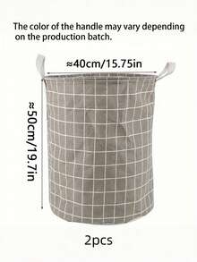 2件装家用洗衣篮 | 礼品玩具收纳箱 | 格子布洗衣篮 | 大容量可折叠防水收纳篮 | 浴室、卧室及房间收纳整理篮 - 灰色 - 查看 4