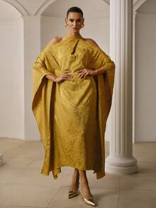 ZEYLAH Romantic Flowy Off-Shoulder Elegant Long Loose Dress, Spring - Mustard Yellow - View 4