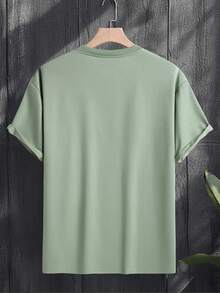 Manfinity CasualCool Camisa de manga corta con estampado gris-verde para hombre, estilo maduro, primavera/verano - Verde - Ver 2