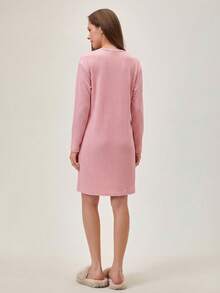 Loomlin Camicia da notte in 100% cotone con ricamo di lettere e mezzo bottone - Rosa - Visualizzare 2