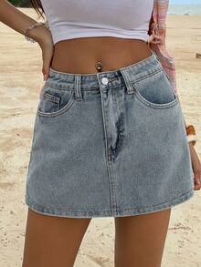 Livesso Váy ngắn denim xanh bạc màu kiểu vintage, quần short phong cách đường phố thường ngày, thích hợp cho lễ hội âm nhạc, ngày Valentine và các hoạt động ngoài trời. - Màu xanh lam - Xem 4