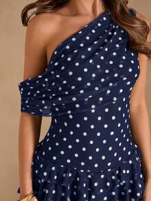 SHEIN BAE Đầm ngắn màu đen thanh lịch với đường viền xếp nếp bất đối xứng, đầm cocktail đen, đầm đen, thích hợp cho các buổi hẹn hò hàng ngày, tiệc tùng, kiểu dáng thanh lịch dành cho nữ, thích hợp cho các buổi tiệc cocktail, hẹn hò lãng mạn, tiệc tùng, đầm phù dâu, đi chơi tối. - Màu xanh hải quân - Xem 6