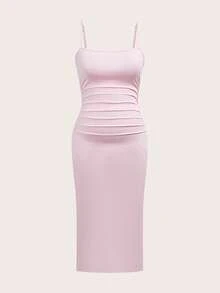 SHEIN EZwear 女款大尺碼粉黑配色夏季細肩帶洋裝，性感夜店早午餐風 - 淺粉色 - 查看 4