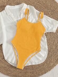 Bonvoyette Swim Lushoire 新款女士波西米亚佩斯利印花挂脖比基尼套装，两件式彩色曼陀罗泳装，活力孔雀羽毛印花比基尼套装，粉色、蓝色、白色和绿色交织的缤纷设计比基尼，侧系带性感泳裤，挂脖系带比基尼上衣，活力多色沙滩装，加厚聚拢罩杯，夏季度假泳池派对泳装，适合音乐节、热带海岛度假等场合，尽显摩登风情。 - 黃色 - 查看 6