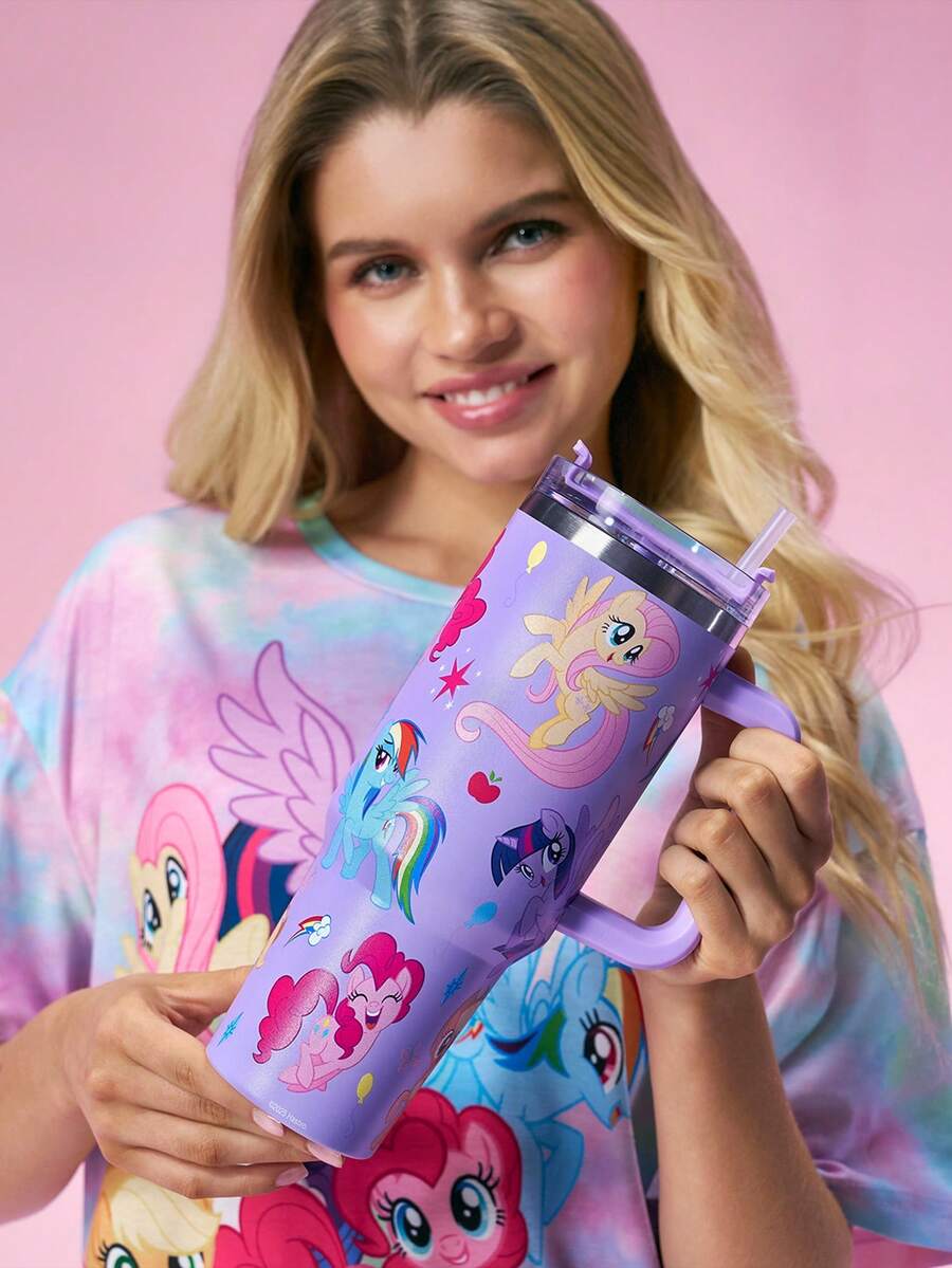My Little Pony X SHEIN 40oz Tumbler With Handle, Insulated Cup, Vacuum Insulated Water Bottle, Stainless Steel Travel Mug, Car Mug - Purple - View 1