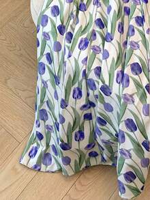 Qadelle Tulip Print Dress, Artistic Floral Sleeveless Summer Vacation Dress - Multicolor - View 4