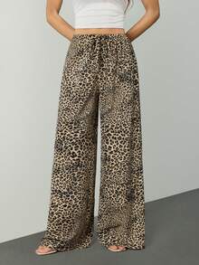 SHEIN Tall Quần dài nữ in họa tiết da báo có dây rút - màu nâu - Xem 6