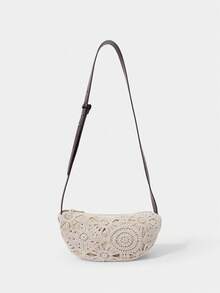 SHECARRY Túi đeo hông nữ, túi đeo chéo, túi họa tiết hoa, phong cách Boho, túi đi biển mùa hè, đồ dùng cần thiết khi đi du lịch, đồ dùng cần thiết khi đi du thuyền, trang phục nghỉ mát cho nữ, bộ móc len (mẫu ngẫu nhiên) - Màu be - Xem 3