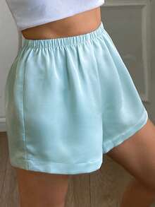 DAZY Quần short satin tối giản dành cho nữ, đồ ngủ mùa hè. - Màu xanh lam - Xem 6