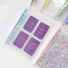 Joivida A5尺寸活页夹，简约透明收纳盒，单键按压式贴纸簿，日志本，可拉出页码，替换装，A5活页夹，贴纸簿，活页笔记本，10个凝胶填充袋，返校季，学习用品 - A5單扣透明 - 查看 6