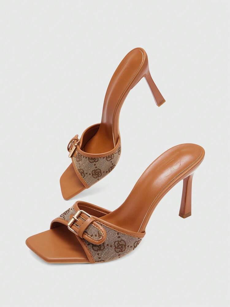 CUCCOO BIZCHIC Women Shoes Spring And Summer New Brown Splicing Buckle Women's High-Heeled Sandals Fashionable And Comfortable Versatile Commuter Women's Sandals Slippers Women's Shoes