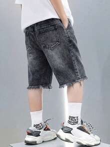 Bubblio Quần short denim rách rộng màu xanh dương dành cho bé trai - màu đen - Xem 2