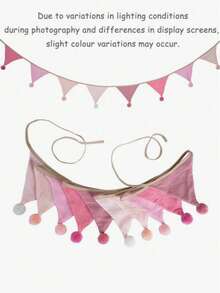 1 Pack 10pcs Cotton Triangle Pennant Flags With Pom Poms, Boho Style Bunting Banner, Suitable For Birthday Party Decor, Wall Hanging, Wedding, Baby Shower, Home Room Decoration - multicolor - View 14