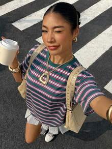 SHEIN Muchic 女士休闲条纹短袖T恤，夏季 - 彩色 - 查看 4