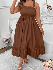 Vionelle Plus Size Women Solid Color Ruched Fashionable Date Party Dress - Rust Brown - View 6