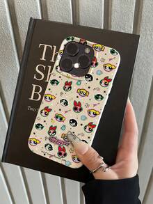 THE POWERPUFF GIRLS X SHEIN 飞天小女警花花泡泡毛毛全角色卡通贴纸印花米色皮革质感手机壳防震防摔全包保护套适用于iPhone 17 Pro Max 16 15 14 13 12 Pro Max Plus Y2K复古美学可爱少女ins风高档手机壳 - 彩色 - 查看 7