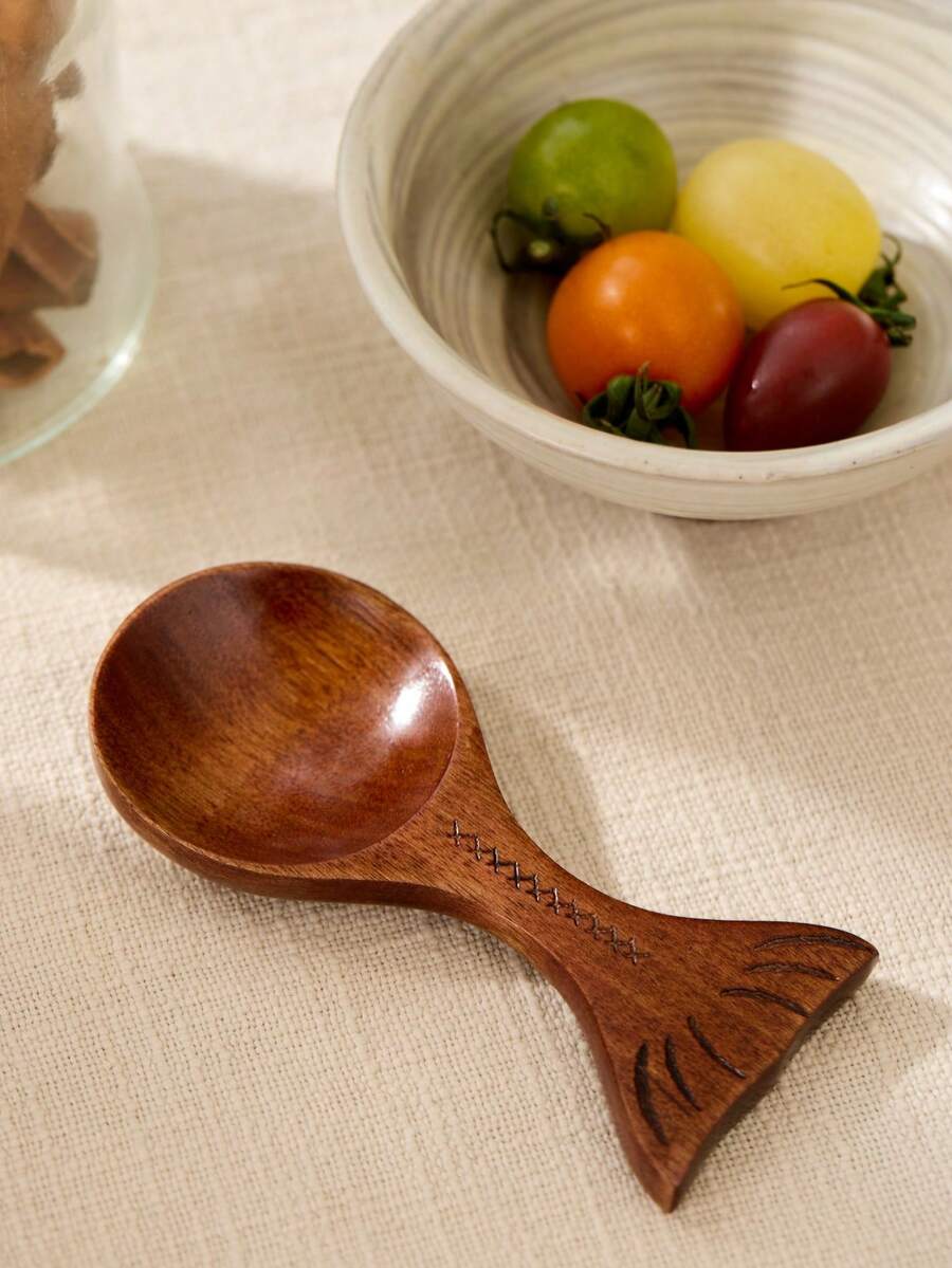 Cirelle 1PC Creative Fish Shaped Nanmu Spoon Measuring Bean Spoon Milk Powder Spoon Sauce Small Dish Spoon Rack - View 1