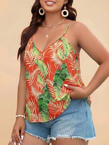 Travachic Blusa sin mangas holgada de talla grande con estampado de bloques de color para el verano - Multicolor - Ver 1