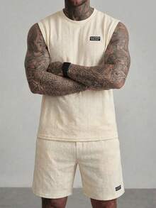 DAZY Men's Textured Graphic Tank Top And Shorts Set, Summer - White - View 2
