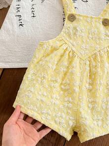 SHEIN LMoss Kids 女婴纯色提花连体衣 - 黃色 - 查看 5