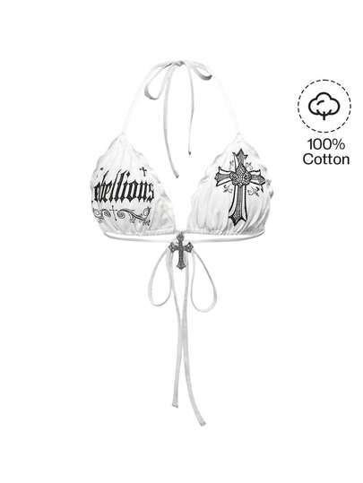 ROMWE Áo ba lỗ cổ yếm in hình thánh giá Gothic Y2K đính đá trang trí