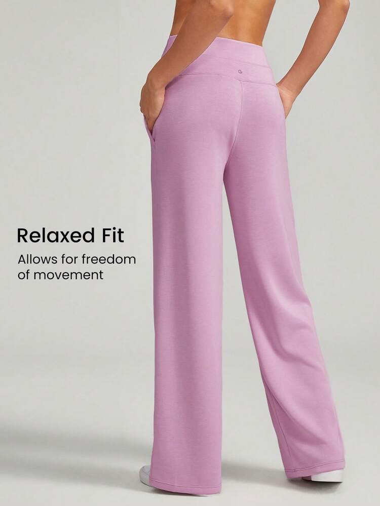 Pantalones de salón de pierna ancha de cintura alta con toque de seda modal y bolsillos laterales para uso diario y casual en otoño e invierno