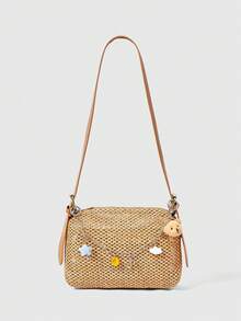 ROMWE Kawaii Brown Square Box Lanyard Woven Bag - Brown - View 1