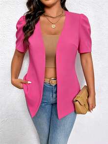 SHEIN Elenzya Áo blazer mỏng nhẹ, phong cách tối giản thường ngày dành cho nữ tuổi teen - Màu Hồng Tươi - Xem 5