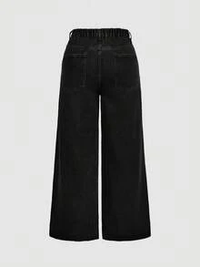 SHEIN MOD Bộ 2 món áo vest và quần jean cài cúc phía trước cỡ lớn. - màu đen - Xem 6