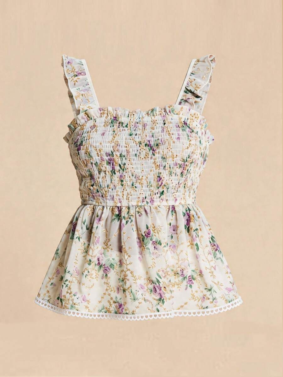 Travachic Vacation Casual Floral Print Embroidered Camisole - Multicolor - View 1