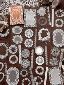 1 Book Of 30 Sheets Vintage Lace Border Versatile Material For DIY Scrapbooking, Decoration, PET Stickers - multicolor - View 2