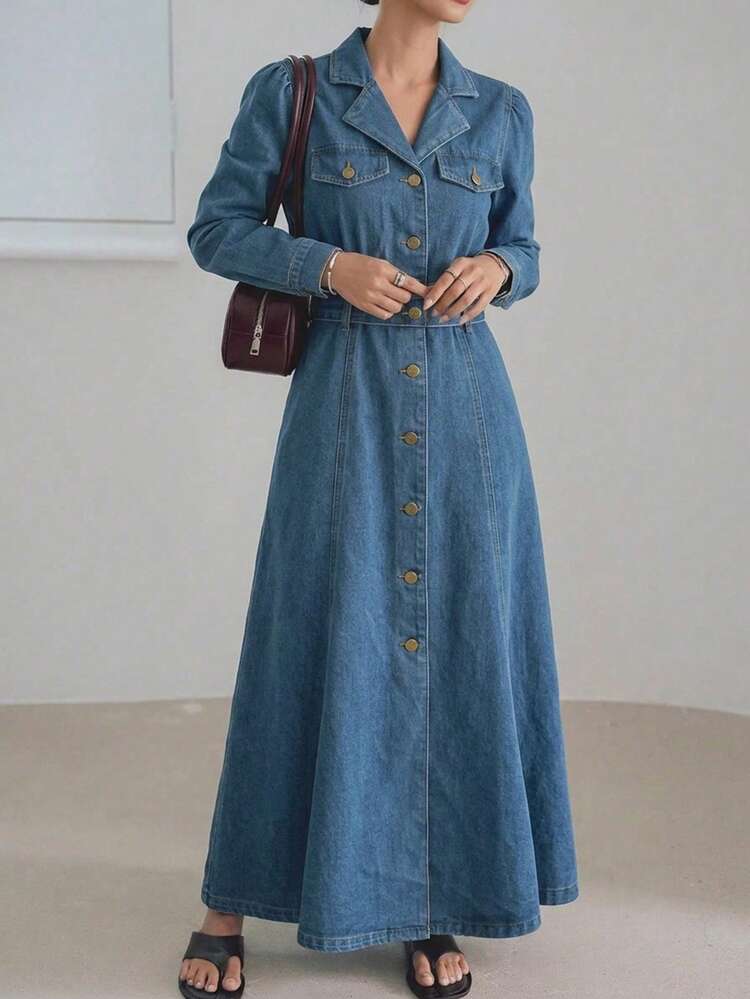 Women's Casual Commuter Front Button Denim Dress Sun Dresses For Women