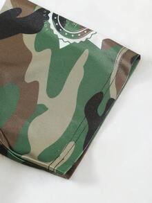 ROMWE MEN Prep 男士拼接迷彩印花V领短袖运动T恤，夏季 - 綠色 - 查看 5