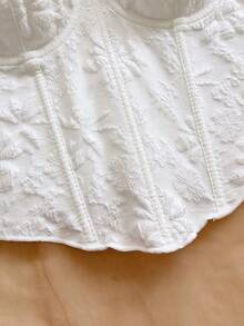 Soleia Camiseta de tirantes de uso diario versátil y casual con estampado jacquard para mujer - Blanco - Ver 3