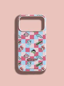 THE POWERPUFF GIRLS X SHEIN 飞天小女警花花泡泡毛毛全角色粉蓝棋盘格卡通印花粉色边框皮革质感手机壳防震防摔全包保护套适用于iPhone 17 Pro 16 15 14 13 12 Pro Max Plus Y2K复古美学可爱少女ins风高档手机壳 - 彩色 - 查看 5