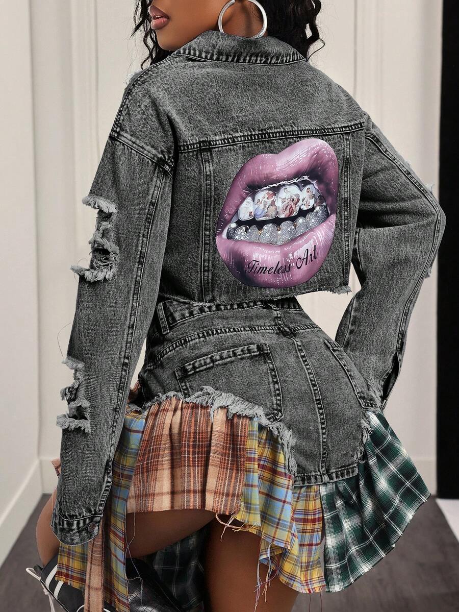 BamGleam Áo khoác và áo choàng denim thời trang thường ngày dành cho nữ - Xám - Xem 1