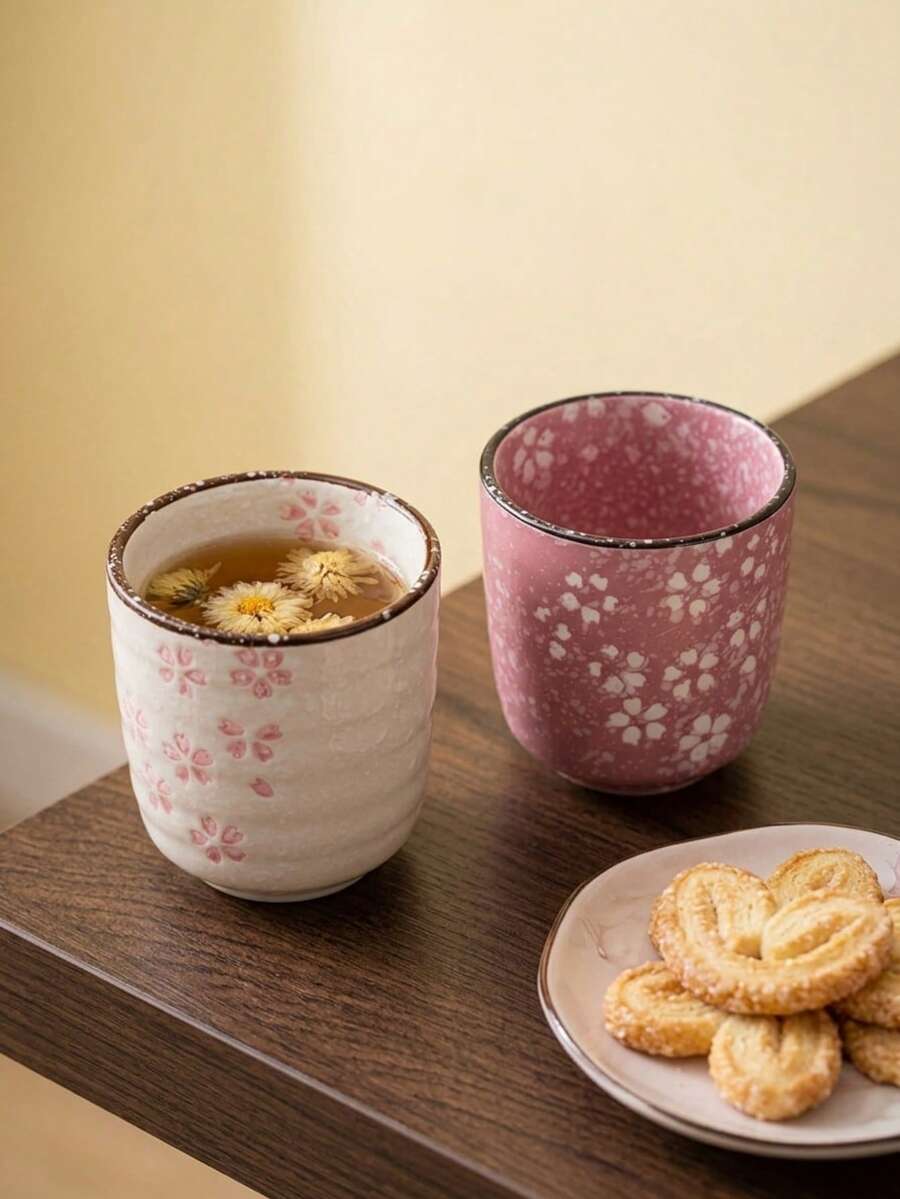 1pc Cherry Designed Ceramic Tea Set, Including Water Cup, Teapot, And Tea Set, Japanese Ceramic Kung Fu Tea Set, Tea Cup Single Household Ceramic Cup, Master Cup Water Cup Tea Cup, Suitable For Leisure And Health, Perfect Tea Gift - Multicolor - View 1