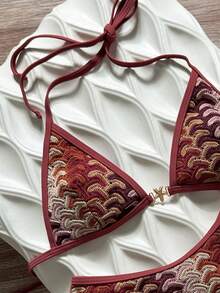 Swim Vcay Spring/Summer Solid Color Triangle Wireless Halter Backless Top And Swim Shorts Women Sexy Bikini Set For Beach Vacation - Multicolor - View 4
