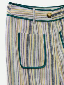 高腰条纹阔腿裤，撞色滚边，贴袋设计，裤脚收口。完美打造夏日造型，适合各种场合，如度假、海滩、泳池派对、日常穿搭和街头风。 - 綠色 - 查看 9