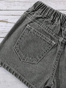 Elladie kids Bộ quần short denim tay bồng kiểu cánh hoa dễ thương, thời trang cho bé gái, kèm chun co giãn. - Màu Xám nhạt - Xem 7