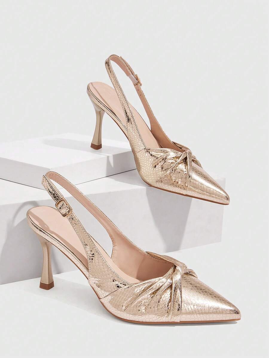 CUCCOO SZL Women's Pointed Toe High Heel Shoes, Elegant Fashion Twist Metallic Detail Dress Pumps, Casual Wear To Work Classy Aesthetic Vintage Style Suitable For Wedding, Casual Party, Formal Occasions Spring Shoes Spring Break Easter Prom Heels - Gold 1 - View 1