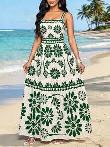 SHEIN Lady 女士度假连衣裙 - 綠色 - 查看 3