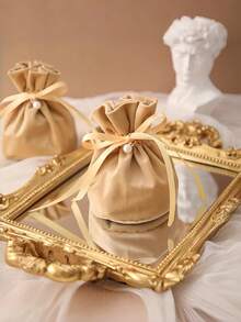 8PCS Mesh Drawstring Pouches Wedding Candy Favor Bags Gift Packaging For Candies Chocolate Small Trinkets Suitable For Wedding Birthday Anniversary Party Valentine Day Party Favors Gift Bags - Champagne - View 6